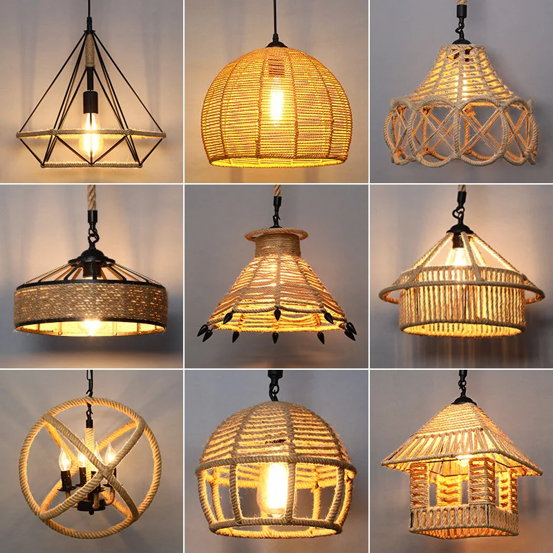Chandelier Shop Commercial Hemp Rope Light Retro Industrial Style Corridor Restaurant Clothing Store Lighting Lamp