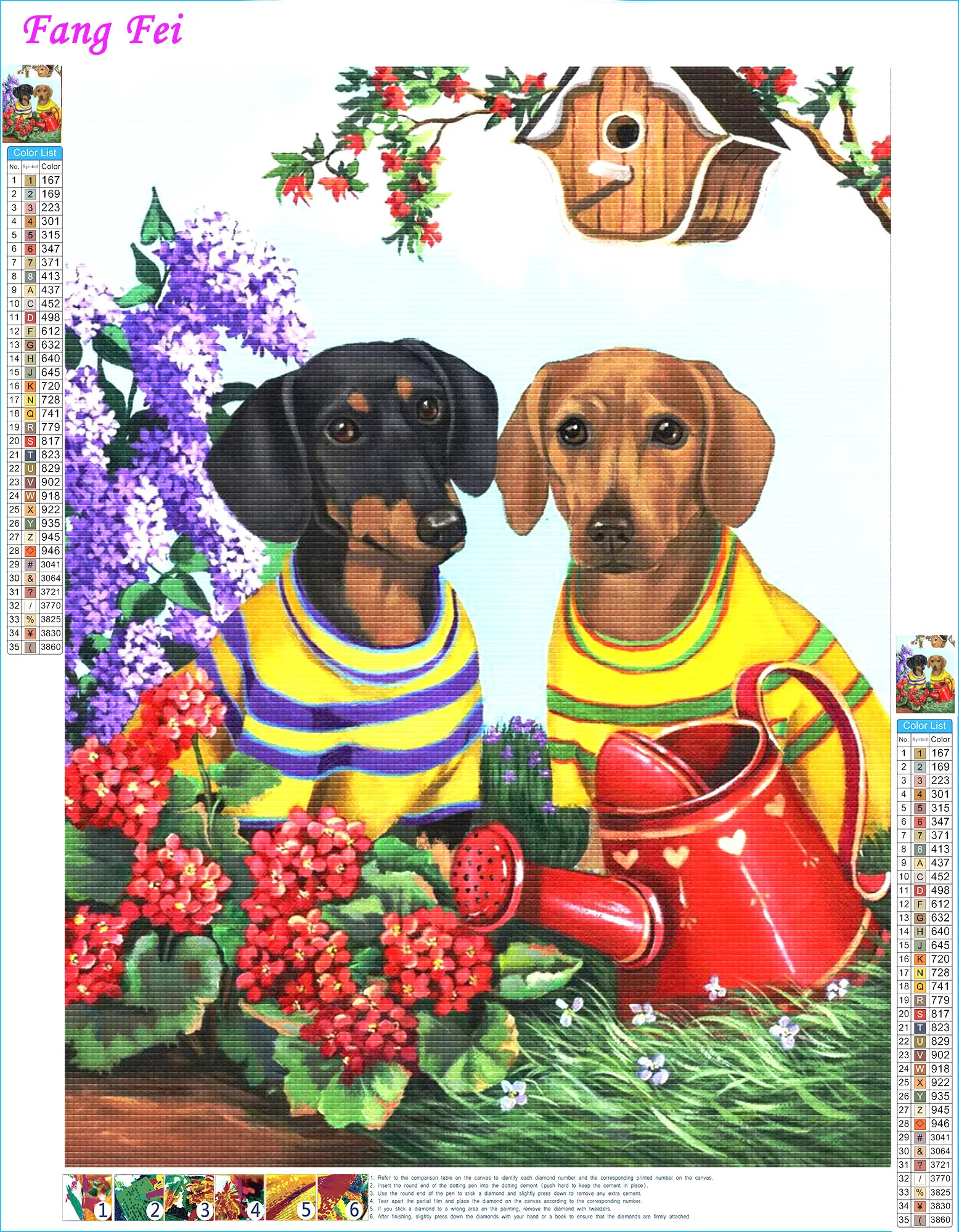 Dachshund Dog Diamond Painting Art AB Drills Garden Puppy With Butterfly  And Flowers Scenery Cross Stitch Embroidery Home Decor