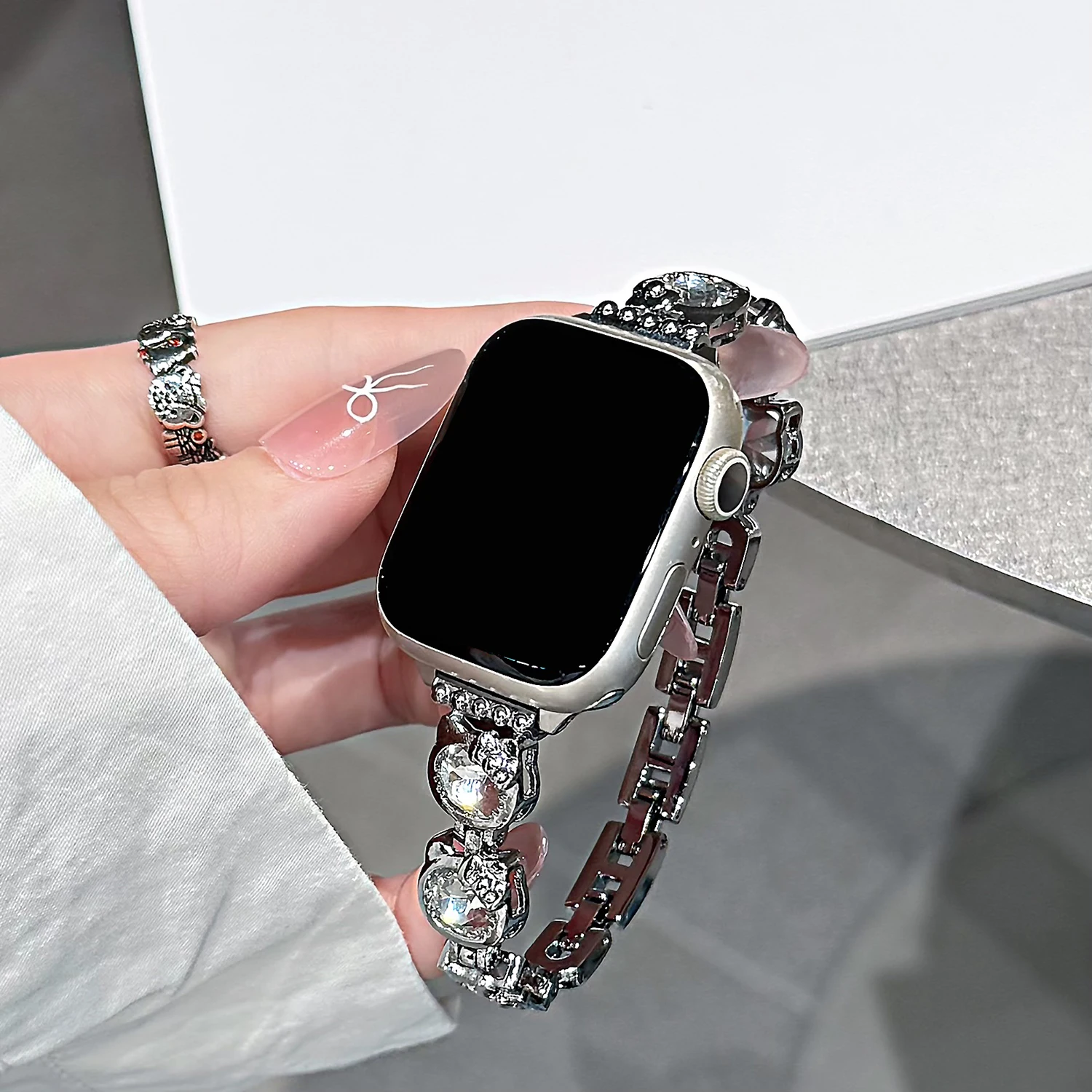 Diamantbesetztes Katzenarmband aus Metall für Apple Watch S10 46/42MM 49/45/44/41/40 und 38mm-Armbänder anstelle von Armbändern – Detail 17