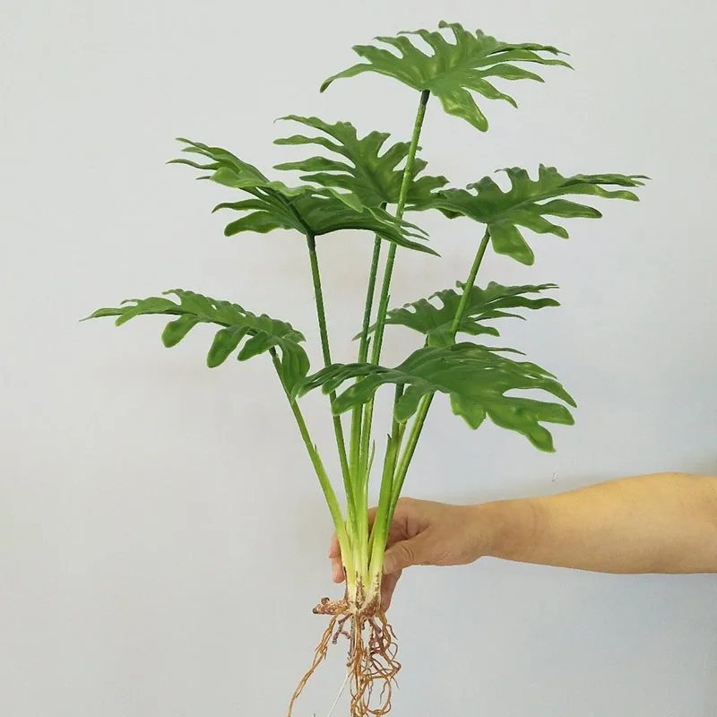 31in Large Fake Tropical Monstera Plants Artificial Palm Tree Plastic Leaf Water Plant for Office Desk Home Garden Greenery Deco