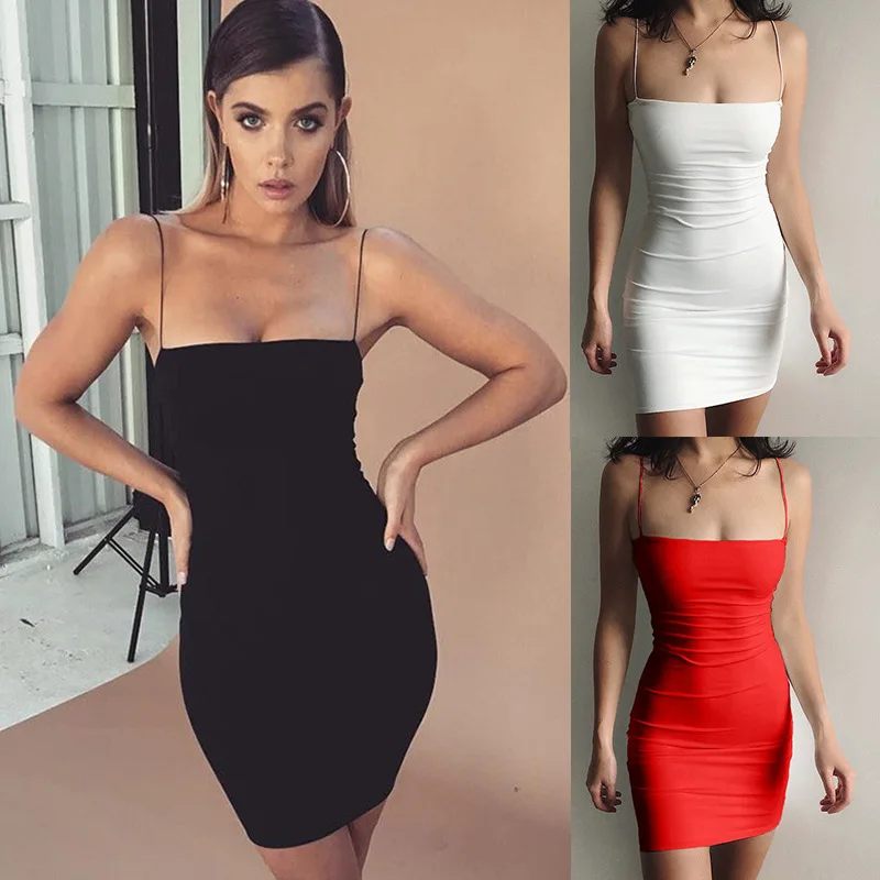 

Black Sexy Dress Spaghetti Strap платье Female High Waist Sheath Club Dresses For Women Short Summer Mini Sleeveless Vestidos