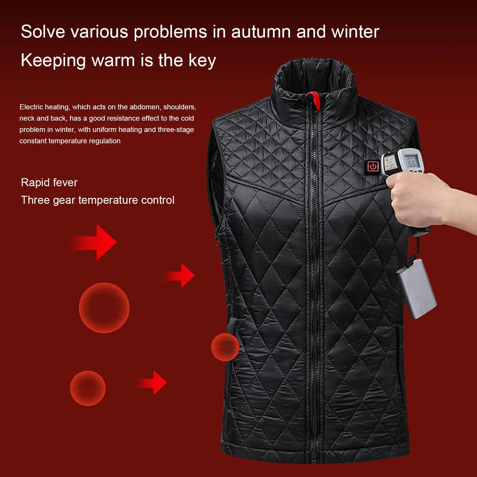 Rechargeable Heated Vest with Infrared Heating-USB Powered, 3 Temperature Levels for outdoor for travel