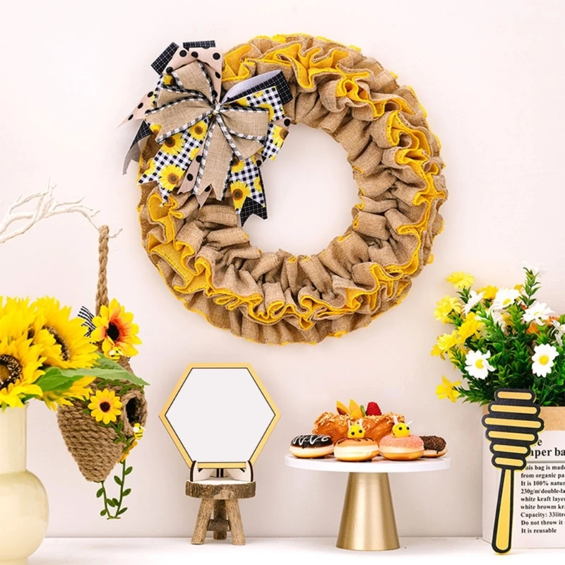 

Front Door Wreath with Burlap Bows Spring Summers Wreath Sunflowers Wreath Gift