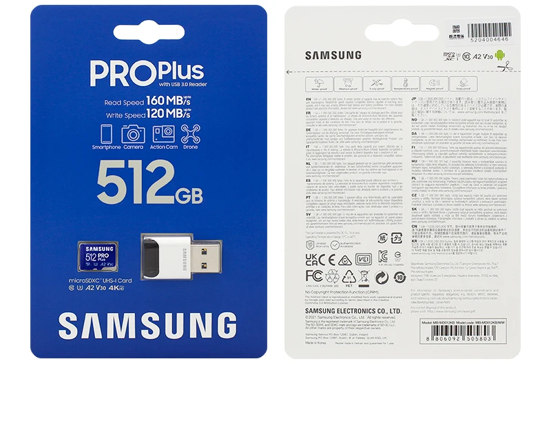 Original SAMSUNG PRO Plus microSDXC 128g 256g 512g A2 V30 Max 160MB/s Memory Card With USB 3.0 Card Reader TF Card For 4K Camera best memory card for mobile