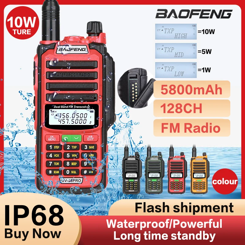 Baofeng UV98 pro walkie talkie odborný UV98 V2 plus 10W sytý vodotěsný VHF UHF dvojí pás dva způsob rádio