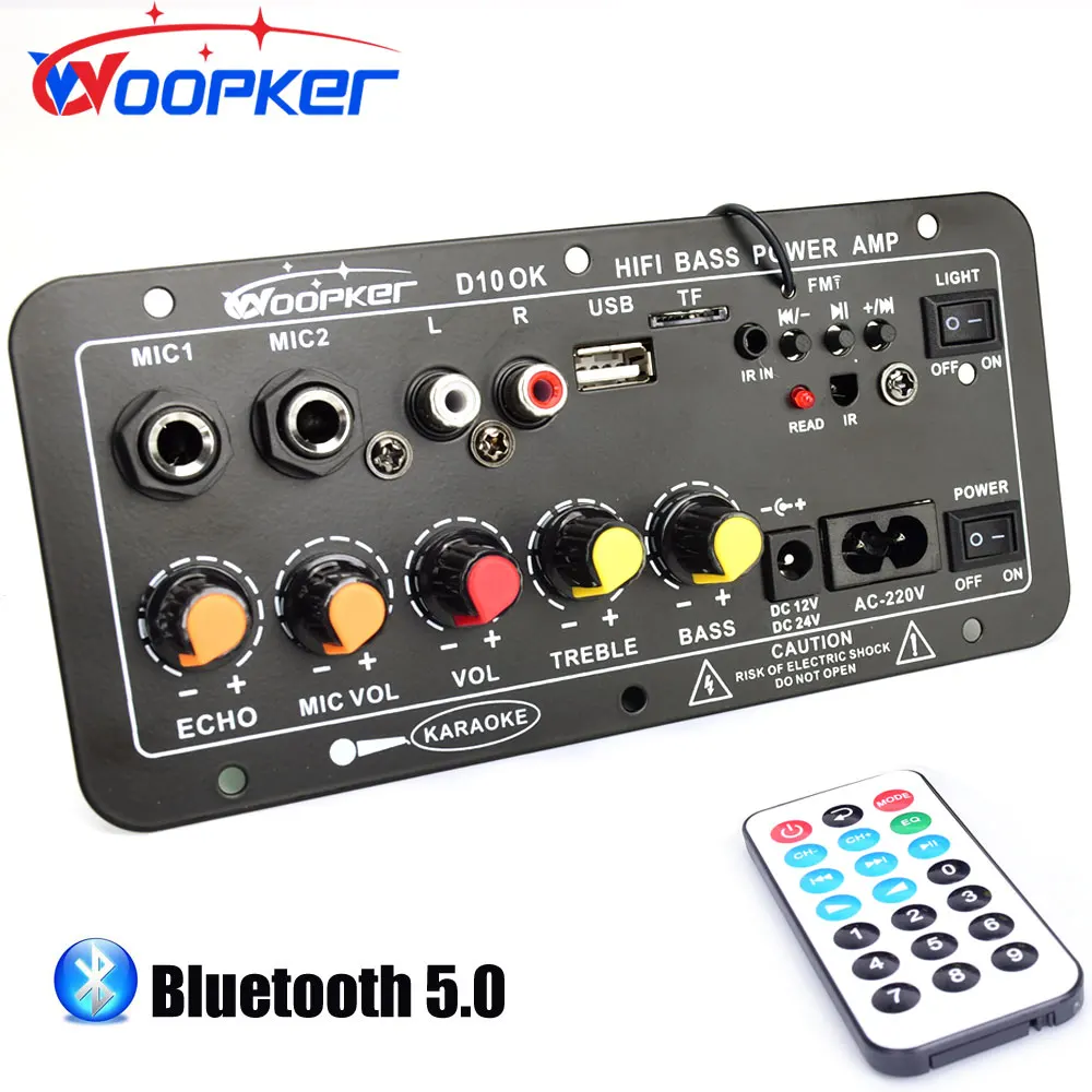 Плата усилителя Woopker, Bluetooth, AUX, TF-карта, USB 30-120 Вт, для колонки 8-12 дюймов, 110 В, 220 В, 12 В, 24 В, Аудио Amp модуль для сабвуфера