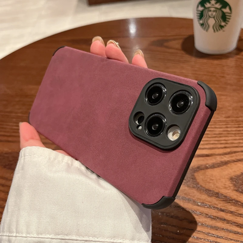 thumbnail image 1 of Luxury Lambskin Leather Shockproof Matte Case for iPhone 14 11 12 13 Pro XS Max X XR 7 8 Plus SE Soft Fabric Vintage Cover Coque, 1 of 5