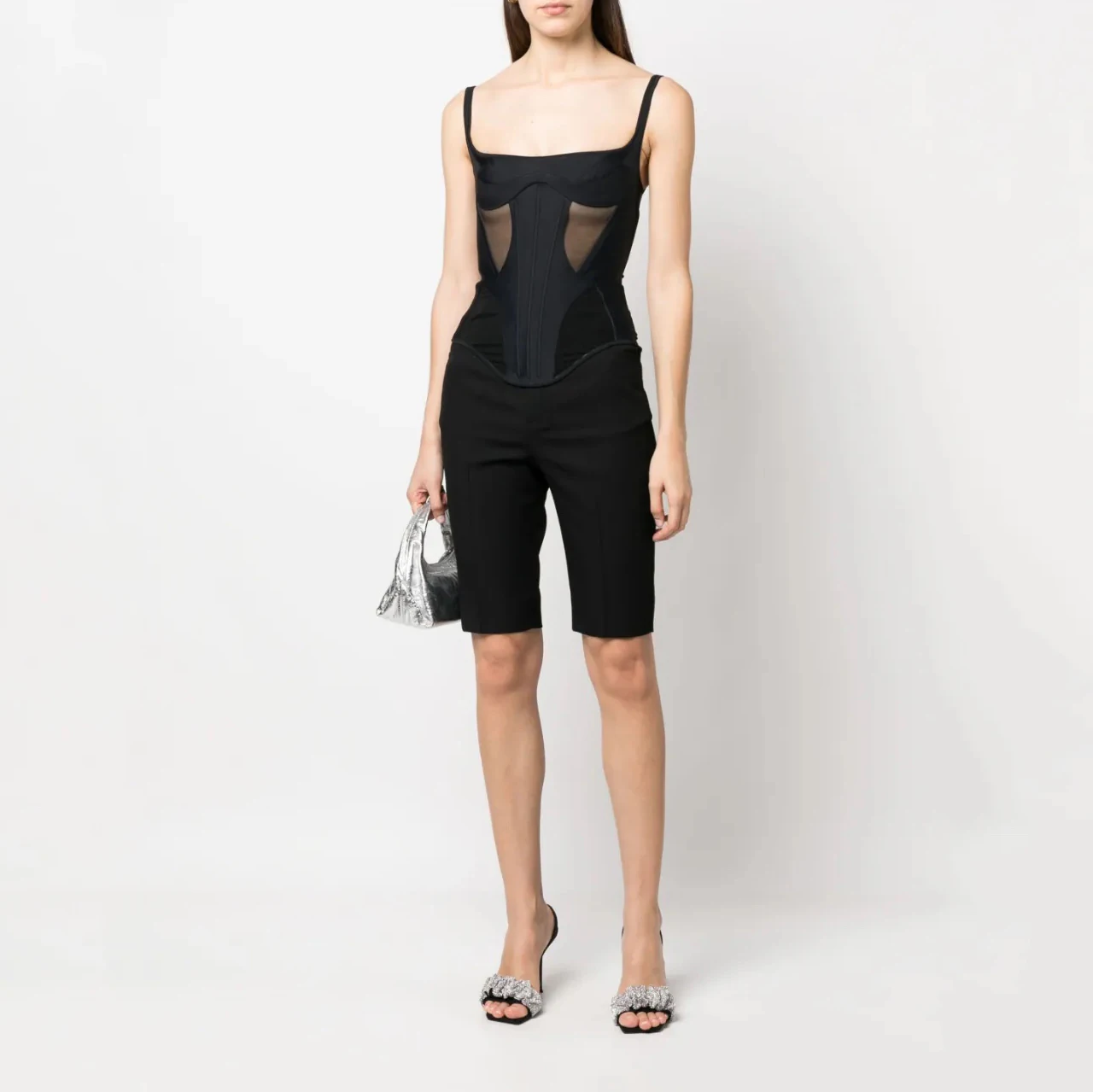 

Sexy hot girl mesh splicing semi-visible fishbone corset Top women 2023 summer new hundred match slim women corset y2k tops