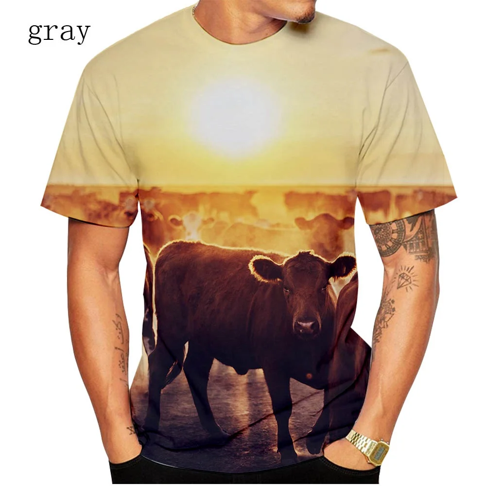 

Men's Shirt Short Sleeve Fashion Summer Bull 3D Printed T-Shirt Short Sleeve Summer Round Collar Shirt Top