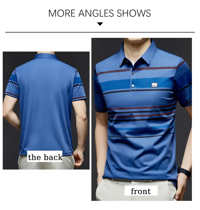 BROWON Brand 2025 Summer Shorts Polo Shirt Men Tshirt Luxury Wide Striped Lapel Collared Polo Shirt for Work Business Men 12 Sd2bc8bcfd73843caba81a284b61c95b3m