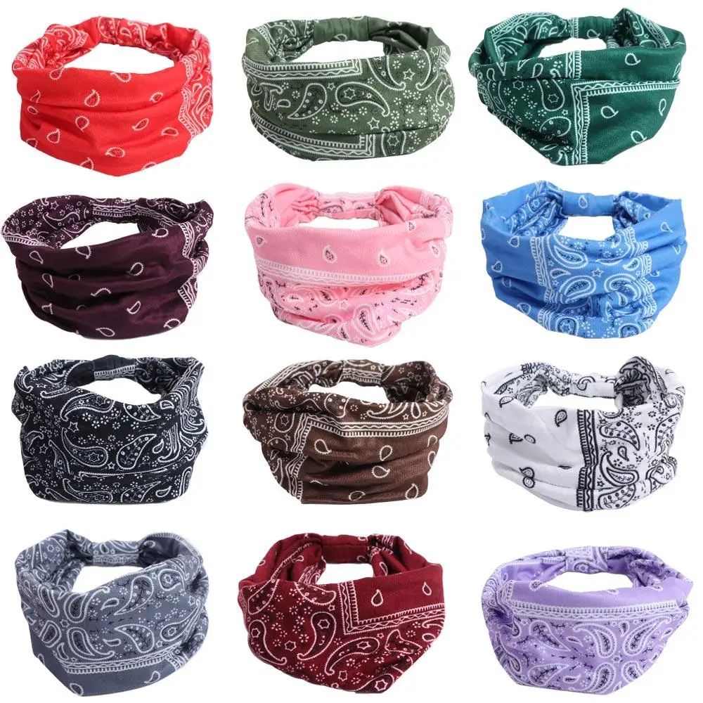 Cashew Print Boho Knot Turbans Headwrap Elastic Charming Floral Bandanas Headband Wide Edge Colorful Sports Sweatband Running