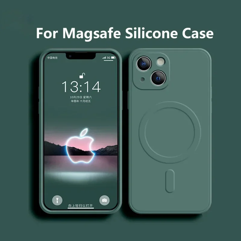 

For Magsafe Magnetic Wireless Charge Phone Case For iPhone 14 13 12 15 Pro Max Mini Plus Soft Liquid Silicone Back Cover