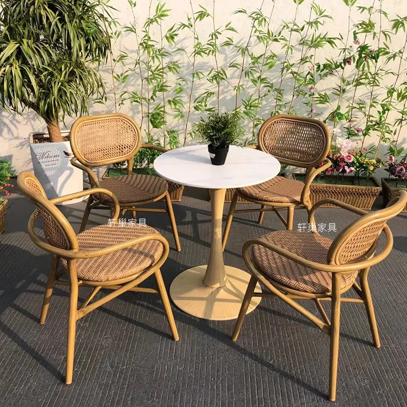 

Outdoor leisure rattan tables and chairs cattle's eyes aluminum alloy tables and chairs balcony rattan chair combination