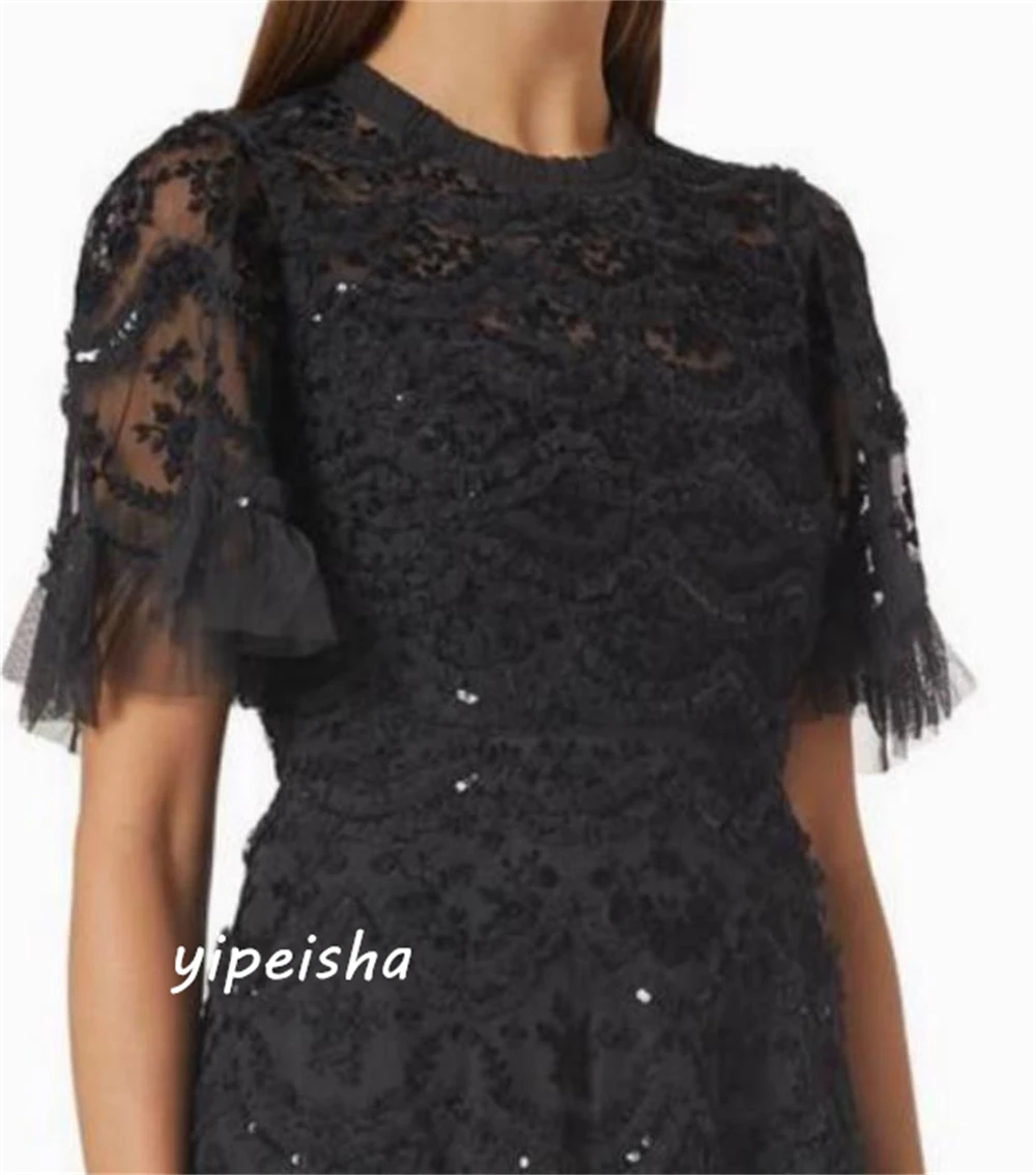 Vestido de noche de Organza para mujer, traje Formal de cuello alto con lentejuelas, longitud hasta la rodilla