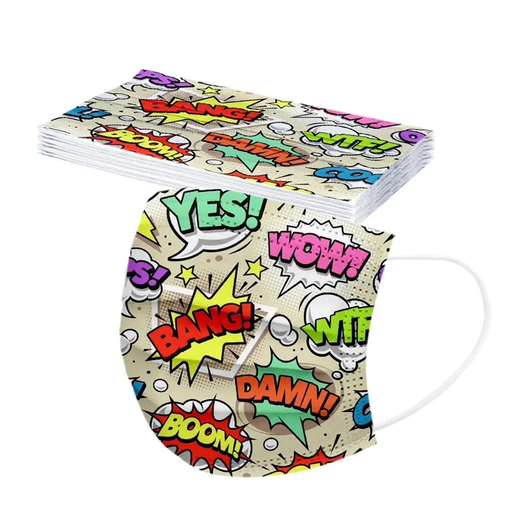 50PC Kids Children's Print Cute Mask Disposable Face Mask Industrial 3Ply Ear Loop Outdoor Dust-Proof Face Protective