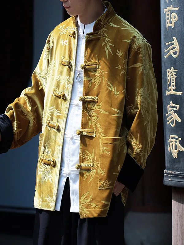 Gold Velvet Jaet Men's Spring Autumn Sle Embroidered Button Tang Suit New Chinese Modified Hanfu mid Aged Men's Clothing