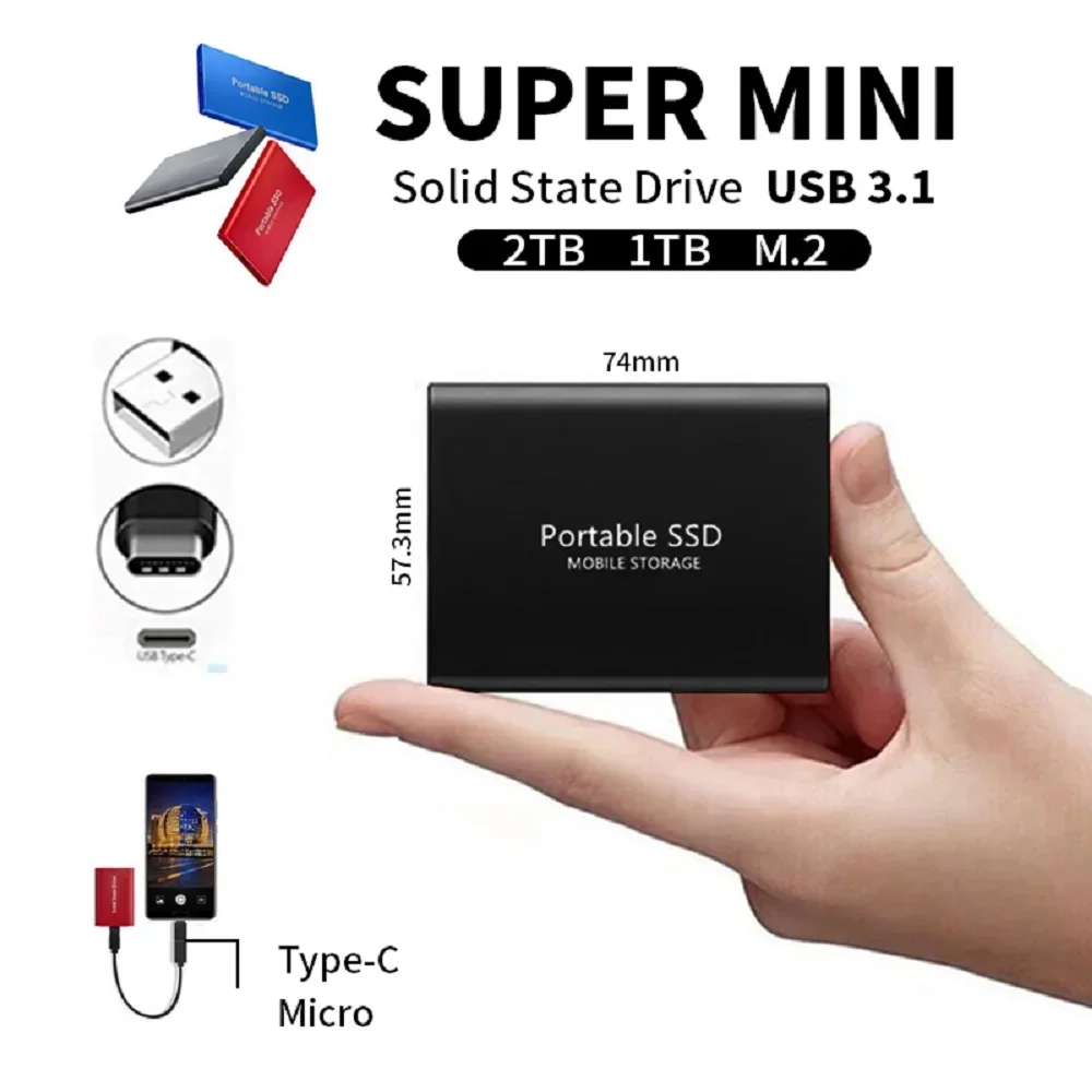 thumbnail image 3 of Unidad de estado sólido portátil SSD de 1 TB y alta velocidad, 500 GB, almacenamiento externo, interfaz USB 3.1 tipo C para computadora portátil, PC y Mac, 3 of 5
