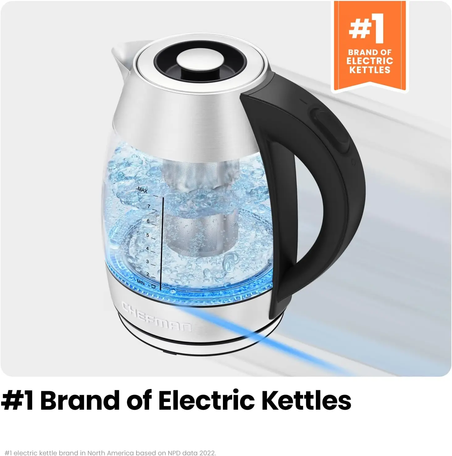 Electric Kettle for Boiling Water, 1.8L 1500W, Removable Tea Infuser, Auto Shut Off, Boil-Dry Protection, BPA Free, Borosilicate 3