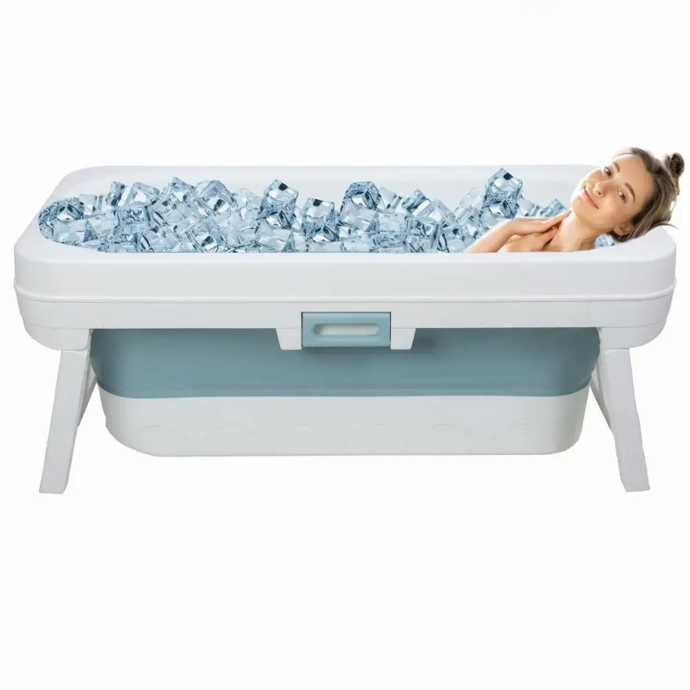 51 Inch Folding Bathtub, Bottom Side Drainage Freestanding Surround Collapsible Tub With Flip-up Handle, No Lids Bathtub