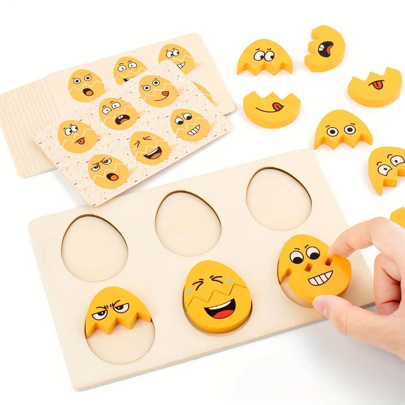 Facial Expressions Eggs Multiple Game Modes Wooden Easter Eggs Montessori Toy Emotion Puzzles Early Education for Boys Girls 4