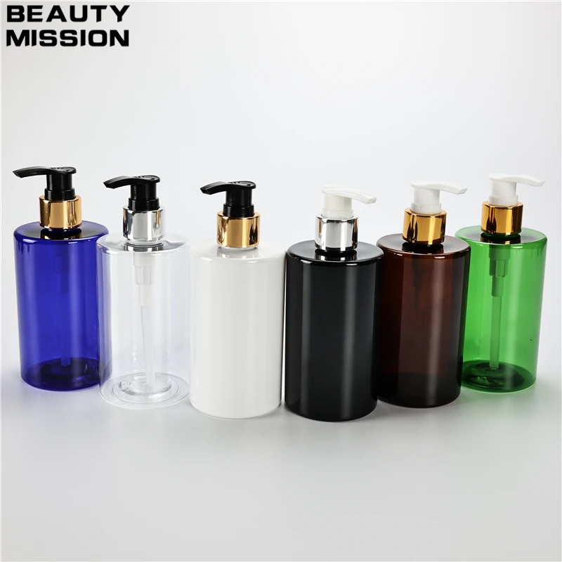 청키 300ML X 20 골드 칼라 로션 펌프 병, 화장품 플랫 숄더 용기, 샤워 젤 샴푸 용 액체 비누 디스펜서