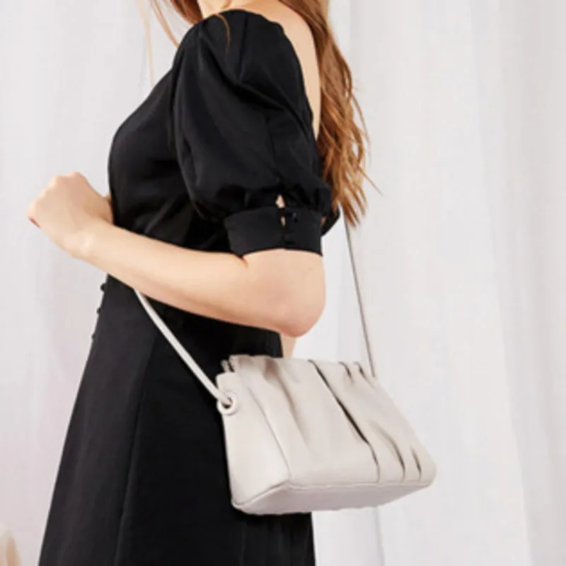 Genuine Bag Shoulder Leather Single Pleated Soft Cloud Handbag For Woman Crossbody Messenger Versatile Luxury Exquisite Classic