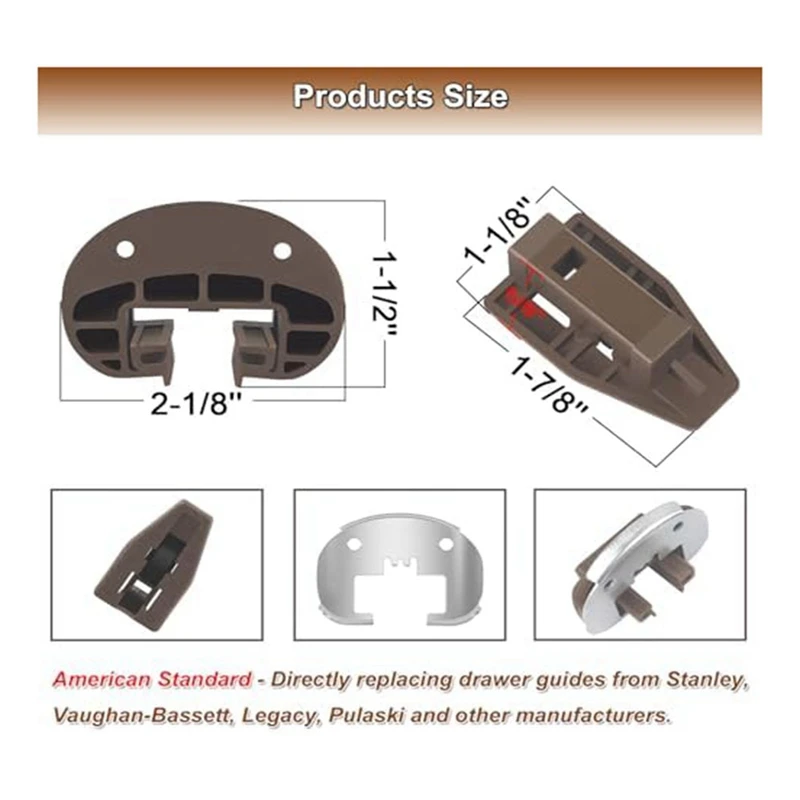 For Kenlin Rite-Trak II Replacement-Drawer Rail Kit Part 168 for with Metal Back and Drawer Stops with Rollers