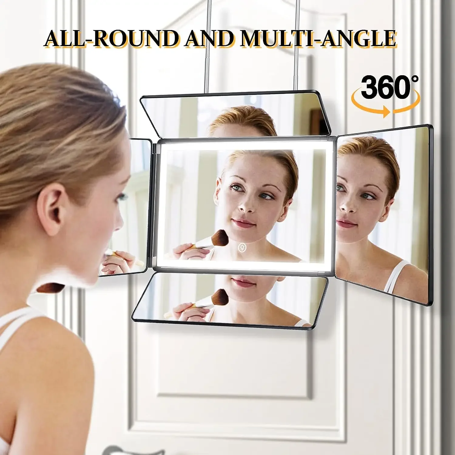 5 Way Mirror 360 Mirror for Self Hair Cutting and Brading Hair Rechargeable LED Barber Mirror with Adjustable Hooks haircut mirror