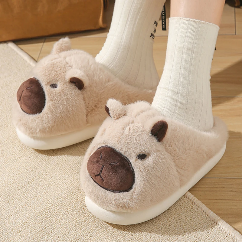 Plush Capybara Slippers Closed Toe Slippers Cute Slip-on House Shoes Comfortable Furry Walking Shoes Non-Slip For Indoor Bedroom 4