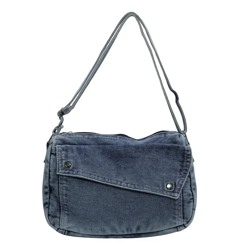 thumbnail image 1 of Bolso cruzado vaquero de color liso con cierre de cremallera, superventas 2024, sencillo, moderno, bolso de hombro, suave, versátil, de gran capacidad, 1 of 5