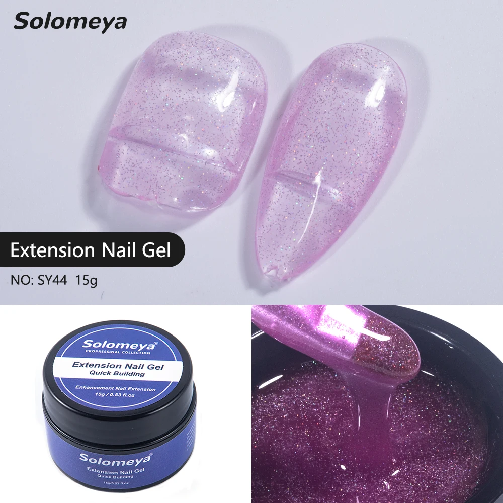 Solomeya Purple Glitter Extension Nail Gel Polish Quick Building UV