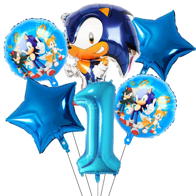 thumbnail image 1 of Decoraciones para fiestas de Sonic the Hedgehog, vajilla de papel para fiestas de cumpleaños infantiles, suministros para adornos para tartas, kit de globos para baby shower, pancarta, 1 of 5