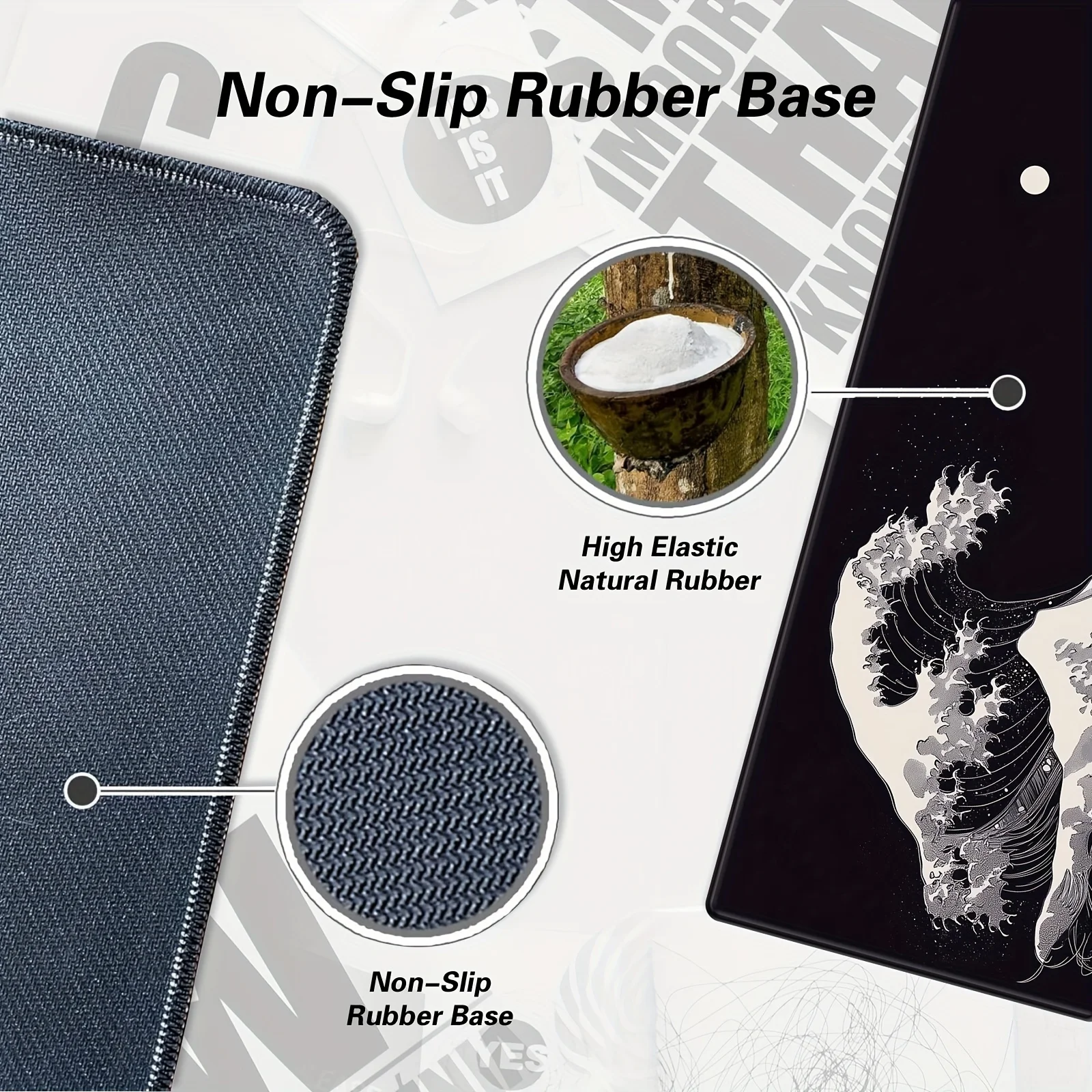 Black Wave Design Desk Mat - XXL Large Anti-Slip Rubber Mouse & Keyboard Pad