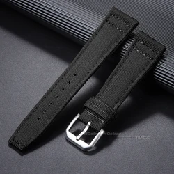 Waterproof Nylon Canvas Watch Strap with Cowhide Accent - Sporty and Stylish Wristband for 22mm (Black)