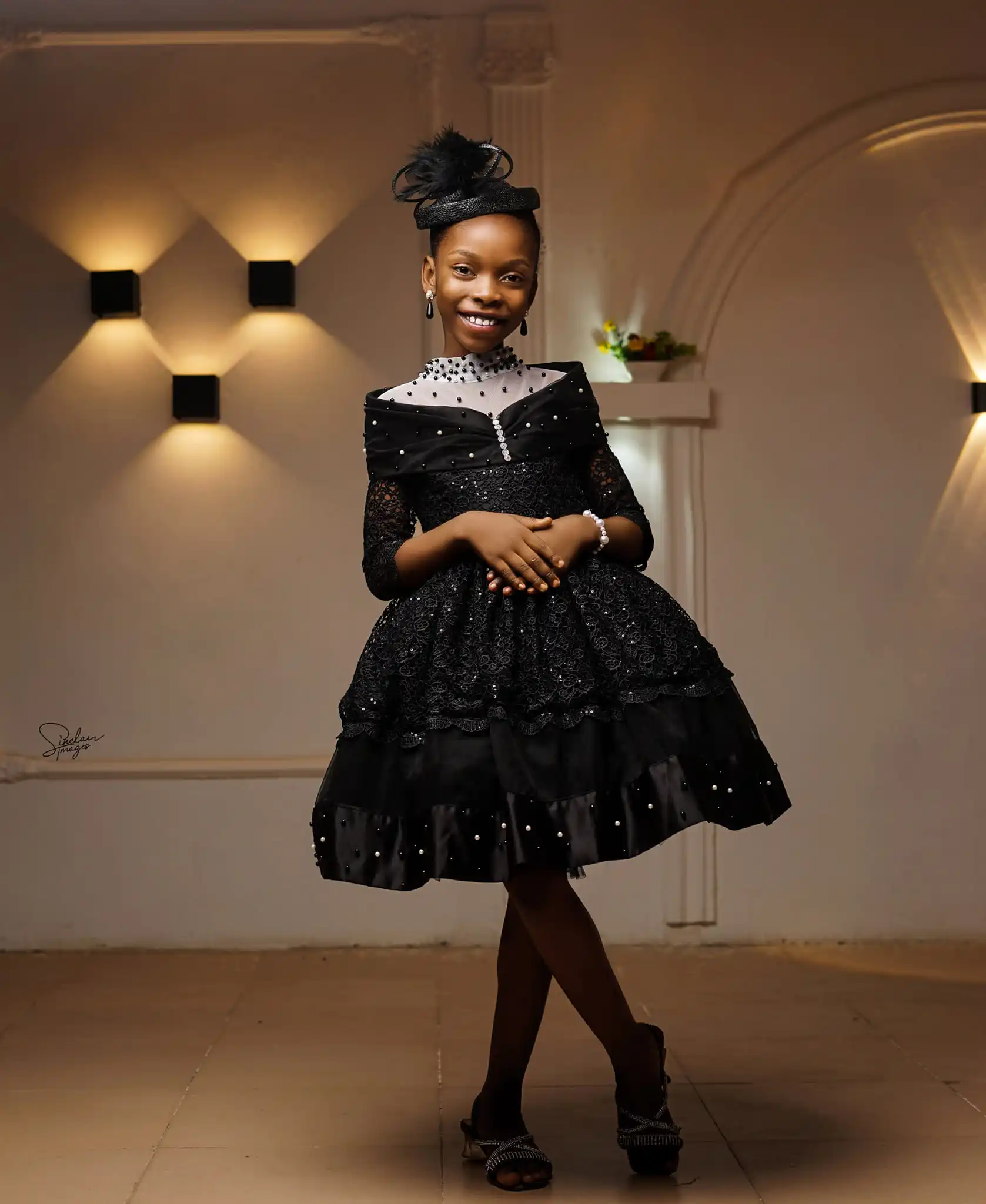 Black Girls Birthday Party Dresses Customized High Neck Lace Flower Girl Dresses Baby Girl Pageant Gowns for Photo Shoot