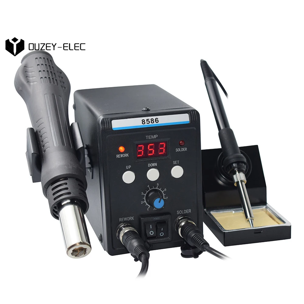 

8586 Hot Air Rework Soldering Station with Temperature Control Adjustable Air Volume Digital Display for Phone PCB IC SMD BGA