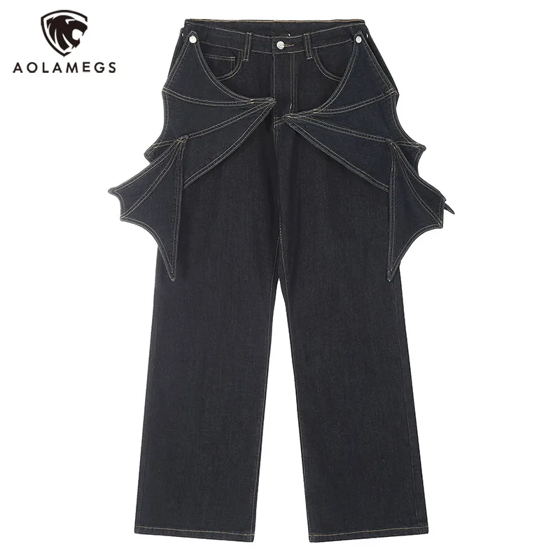 

Men Bat Wing Jeans Y2K Black Vintage Loose Denim Trousers Hip Hop Streetwear Harajuku Wide Leg Straight Pants Unisex