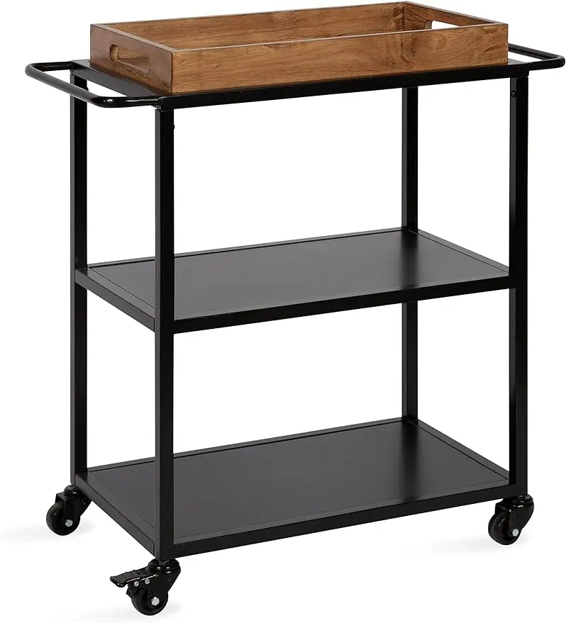 

Kate and Laurel Giles Metal Bar Cart with Tray, 28x13x30, Rustic Brown/Black