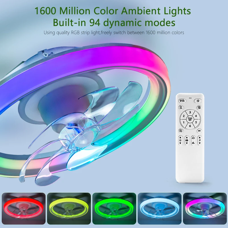 Ceiling Oscillating Fan Light 7-blade LED Ceiling Fan Lamp With APP Remote Control 6 Levels of Wind Speed RGBCW Lamp