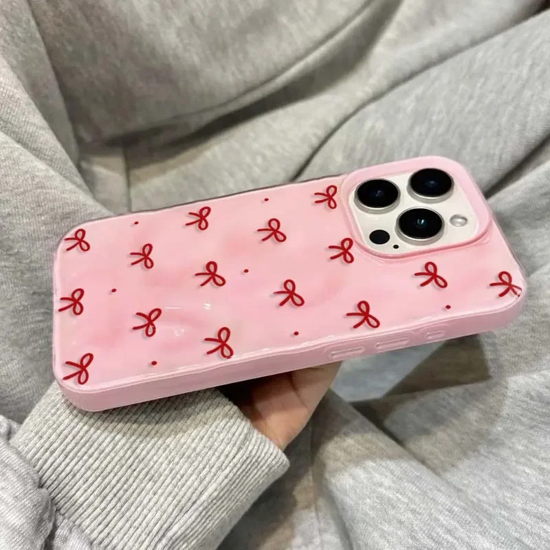 Charming Red Bow Dotted Textured Shockproof Soft Phone Case
