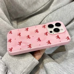 Charming Red Bow Dotted Textured Shockproof Soft Phone Case for iPhone 15 Plus (Y8 - T11050)