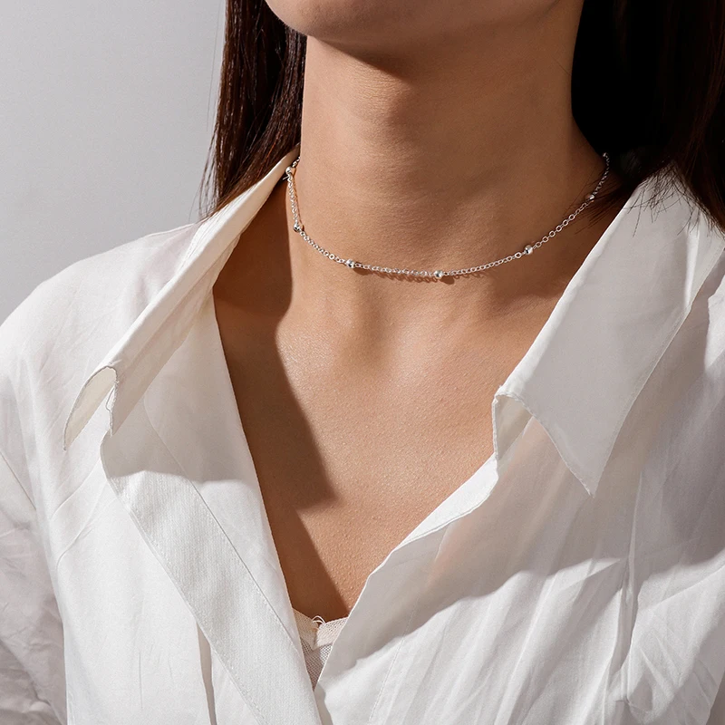 Collana Girocollo In Argento Sterling 925 Con Perline - Catena Sottile Da 1,5 Mm - Gioiello Minimal Per Donna - KALVICA, Confezione Regalo - 3