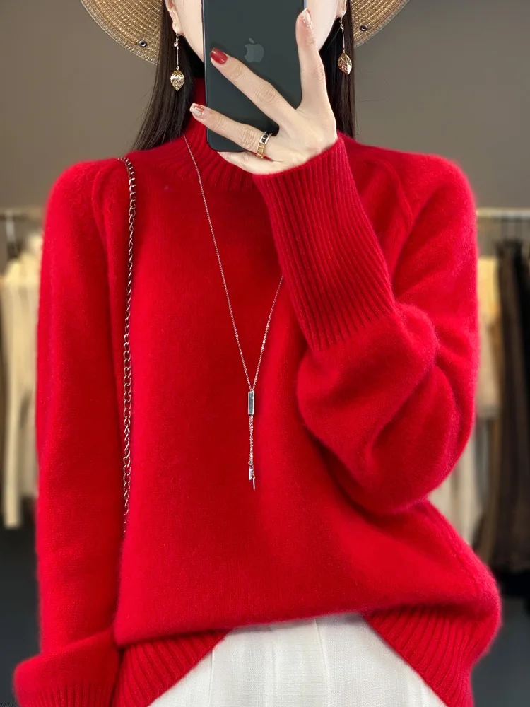 Women Turtleneck Sweater Autumn Winter Basic Pullover 100% Merino Wool Long Sleeves Cashmere Knitted Jumper Female Clothing Tops 6