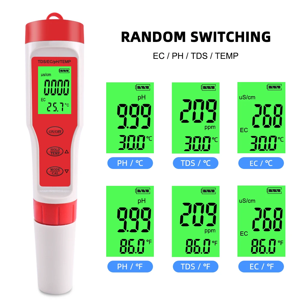 4 IN 1 PH TDS EC Temp Meter Digital Water Quality Tester 0.01 High Precision Aqu