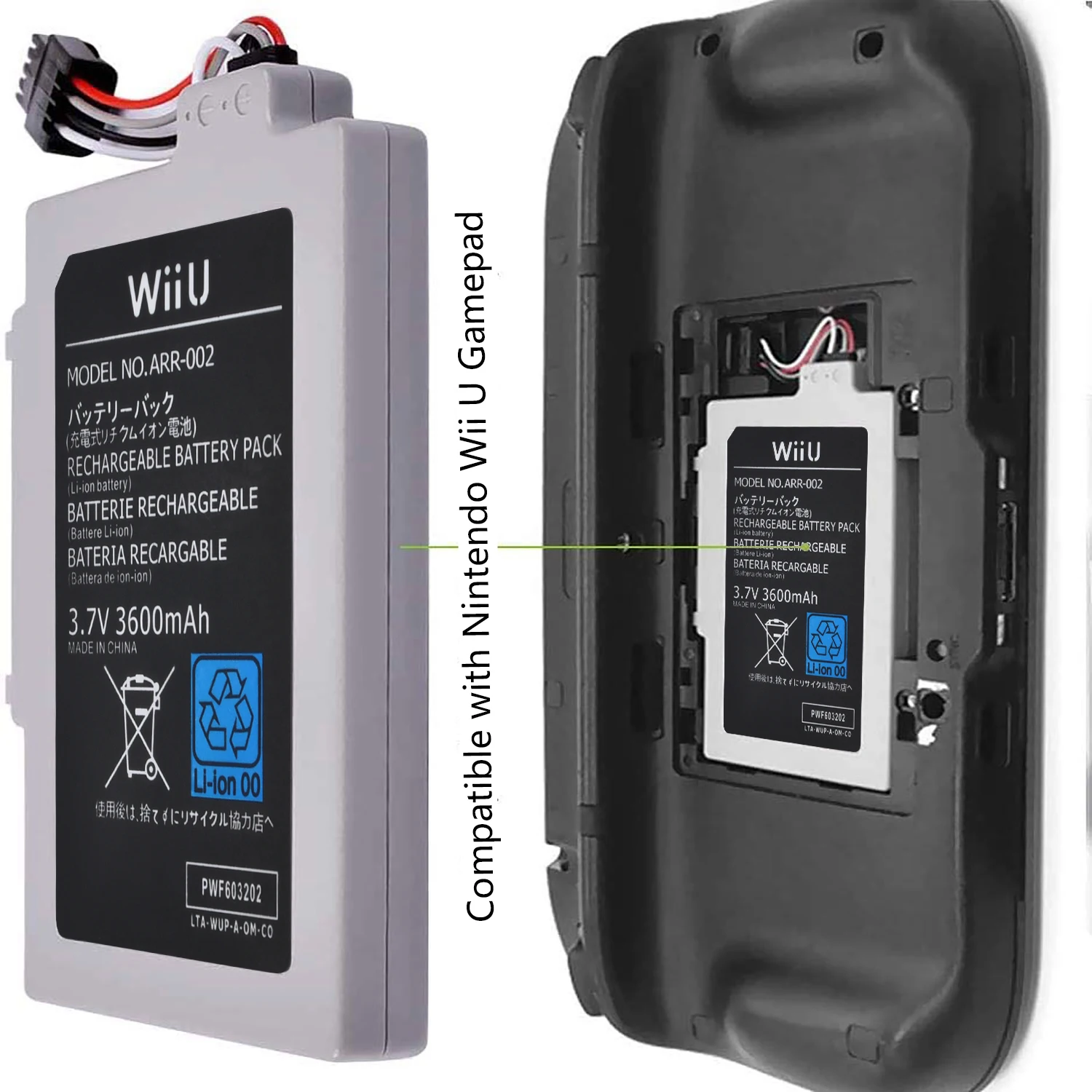 Batteria ricaricabile ARR-002 3600mAh per il regolatore senza fili di  Nintendo Wii U