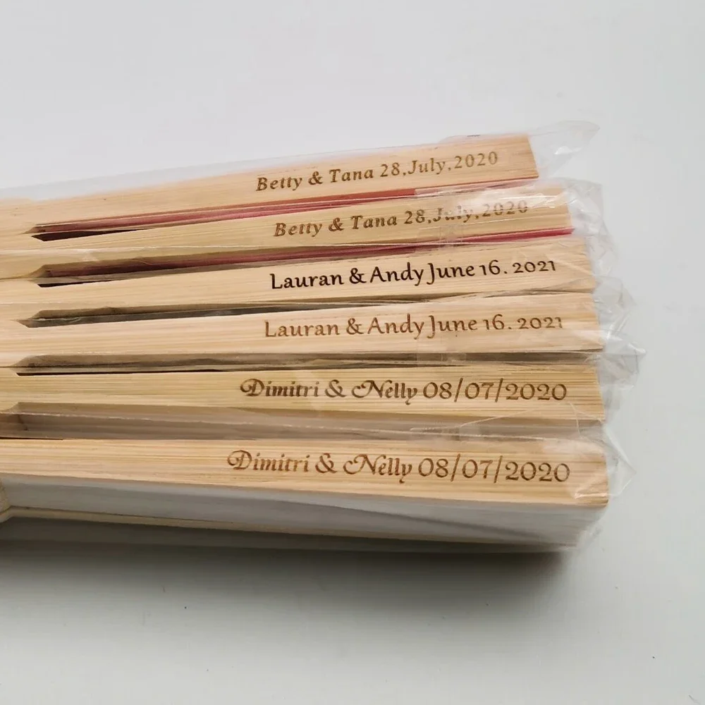 20/40 pcs/lot Personalized Print Engrave Wedding Favor Silk Hand Fans