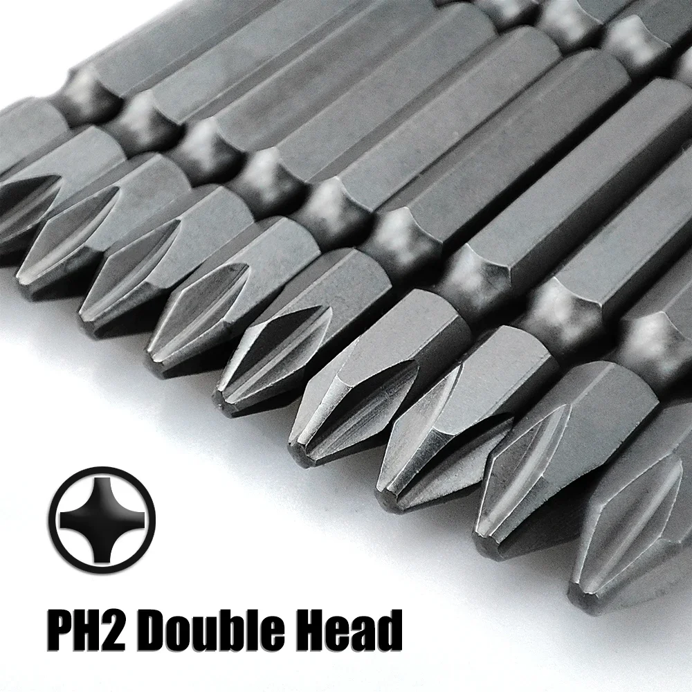 Magnetic Screwdriver Bit Set 10Pcs 65-200mm Double-End Screwdriver Head Bits S2 Steel Ph2 Cross Bit Strong Magnetic High Hardness Torque Batch Head Sets