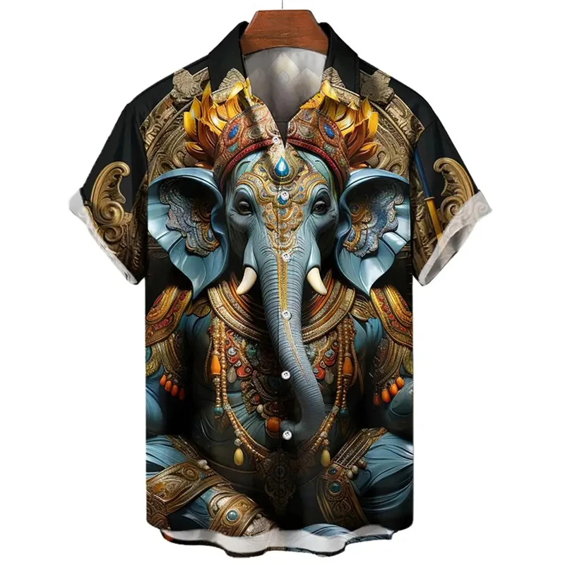 

Hawaiian Shirt Summer 3d Printed Elephant Pattern Clothing Short Sleeve Shirt Street Casual Lapel Button Clothes Women Shirts