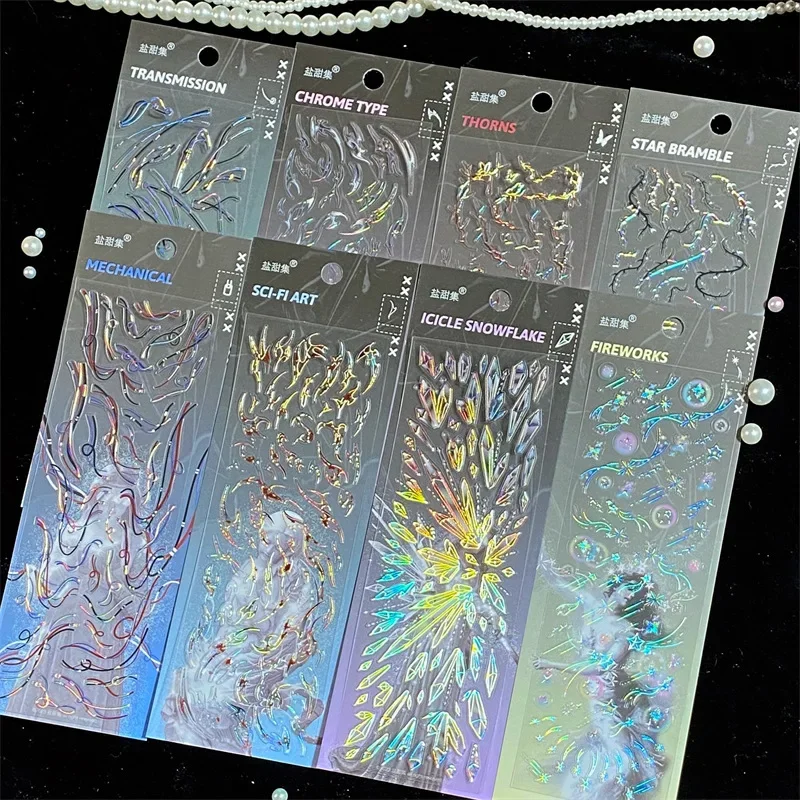 

1 Pc PET 3D Laser Silver Toploader Sticker DIY Scrapbooking Journaling Sticker Korean Style Idol Photo Card Decoration Sticker