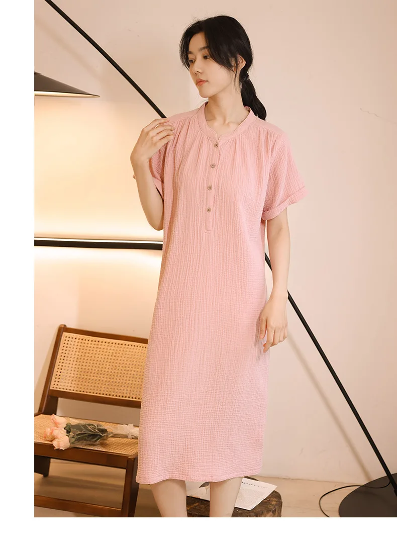 Fdfklak Koreanische Crepe Baumwolle Nachthemd frauen Nachthemden Japanischen Lose Hause Kleidung Frühling Sommer Schlaf Kleid Nacht Trägt – Detail 11